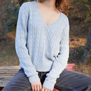 Brandy Melville oversized gray blue v-neck cable knit sweater